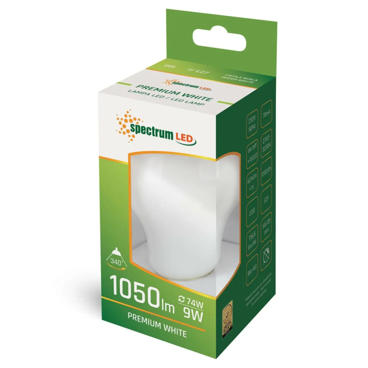 Żarówka LED E27 9W barwa ciepła GLS SPECTRUM