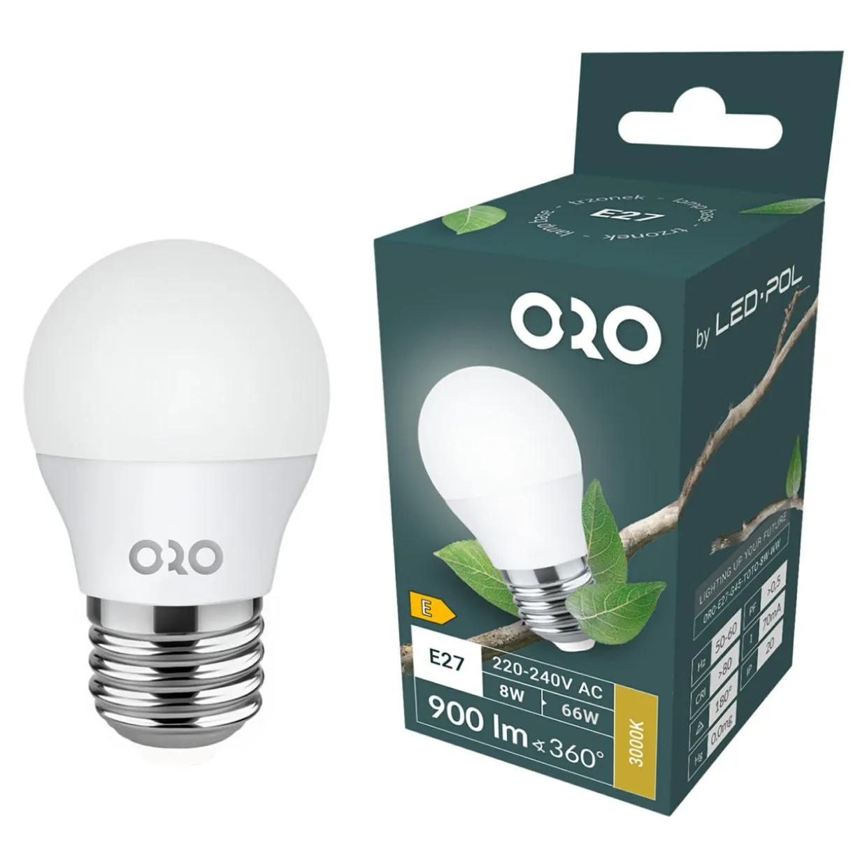 Żarówka LED E27 8W barwa ciepła ORO-E27-G45-TOTO-8W-WW