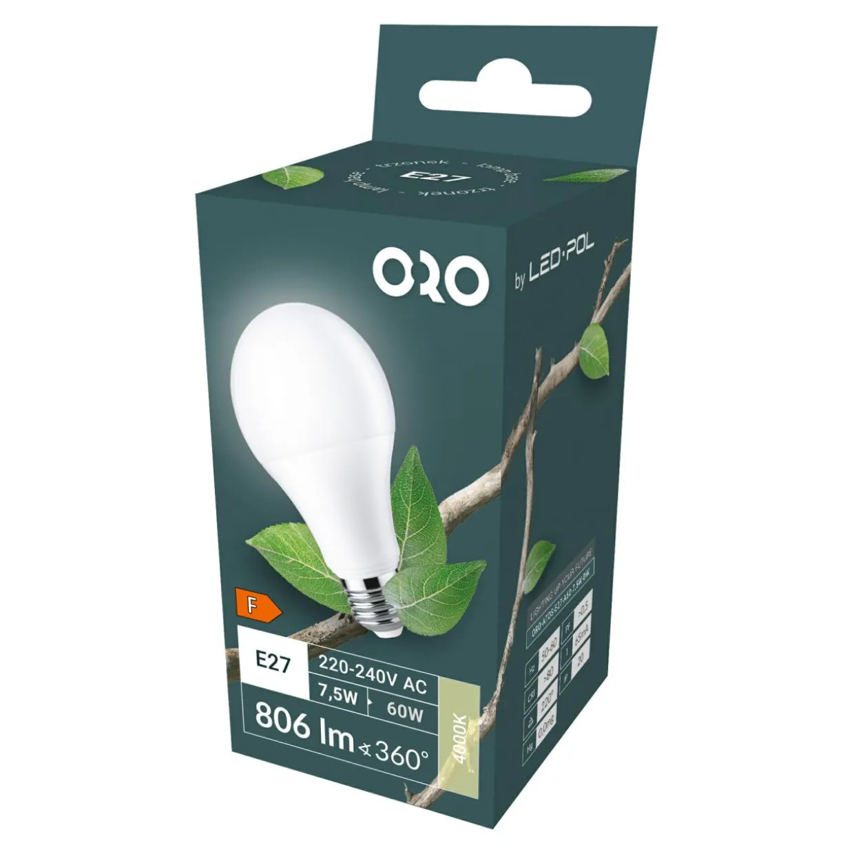 Żarówka LED E27 8,5W barwa neutralna ORO-ATOS-E27-A60-8,5W-DW