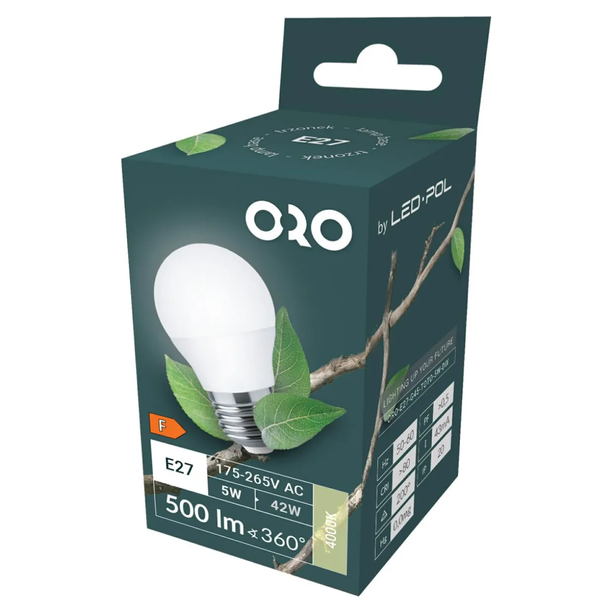 Żarówka LED E27 5W barwa neutralna ORO-E27-G45-TOTO-5W-DW