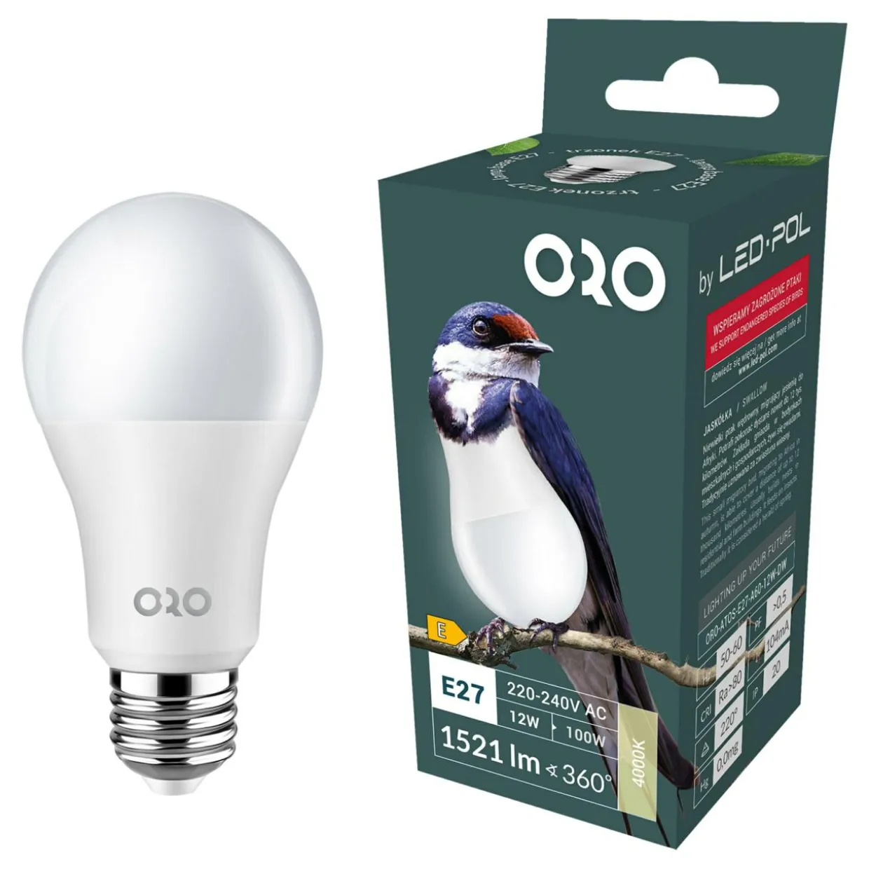 Żarówka LED E27 12W barwa neutralna ORO-ATOS-E27-A60-12W-DW