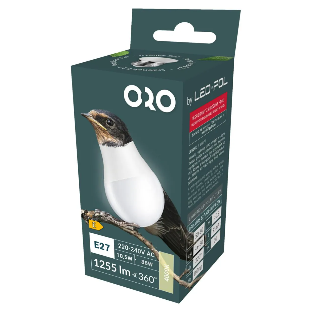 Żarówka LED E27 10,5W barwa neutralna ORO-ATOS-E27-A60-10,5W-DW