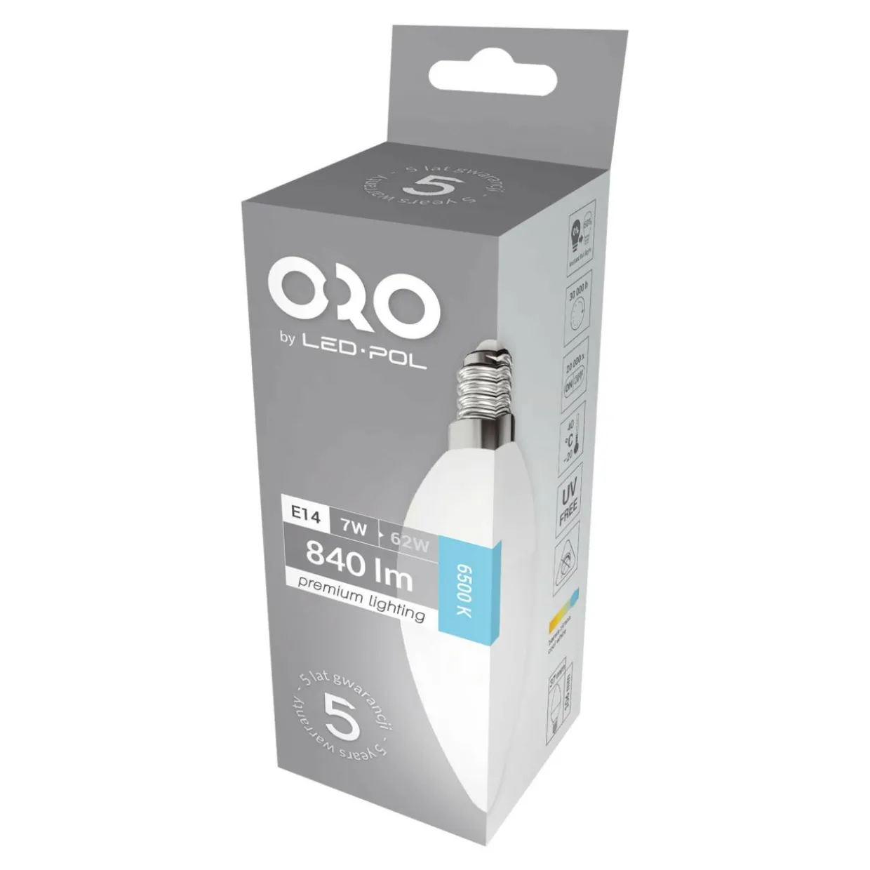 Żarówka LED E14 7W barwa zimna ORO-PREMIUM-E14-C37-7W-XP