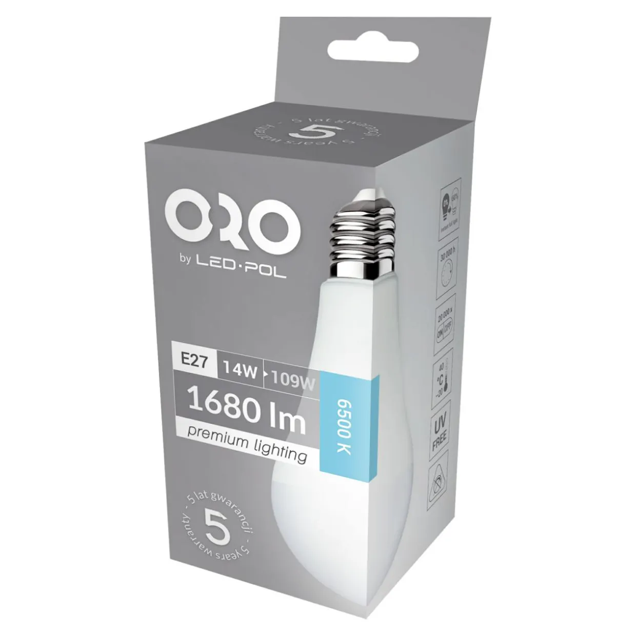 Żarówka LED E27 14W barwa zimna ORO-PREMIUM-E27-A65-14W-XP