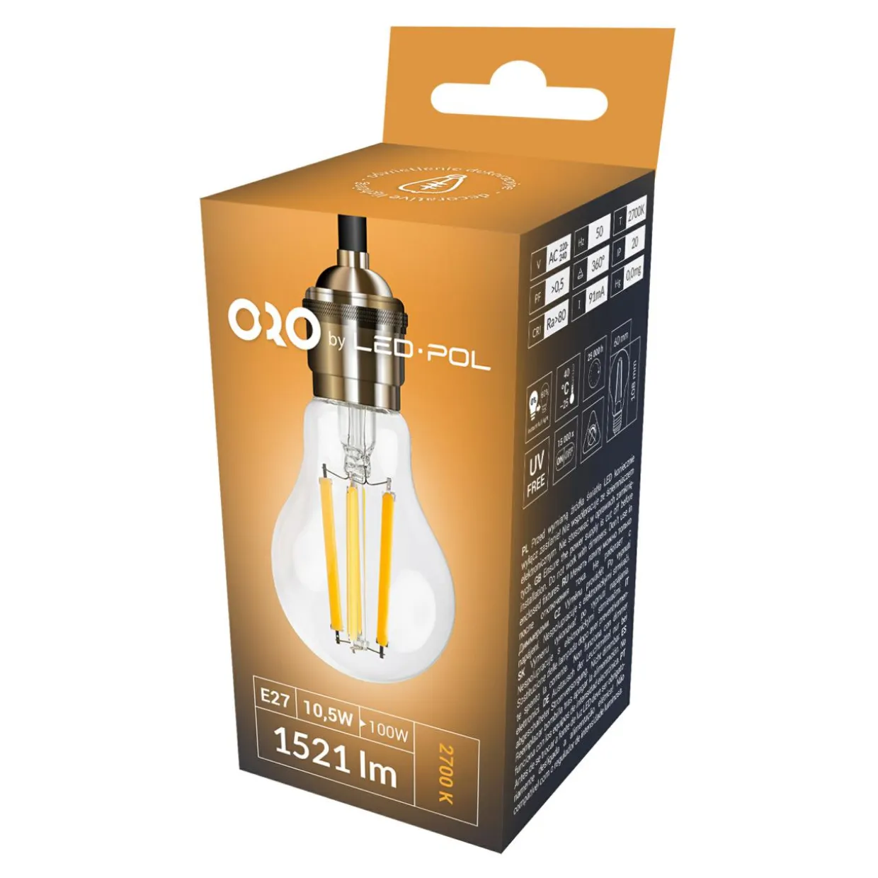 Żarówka LED E27 10,5W ORO-E27-A60-FL-CLARO-10,5W-WW barwa ciepła