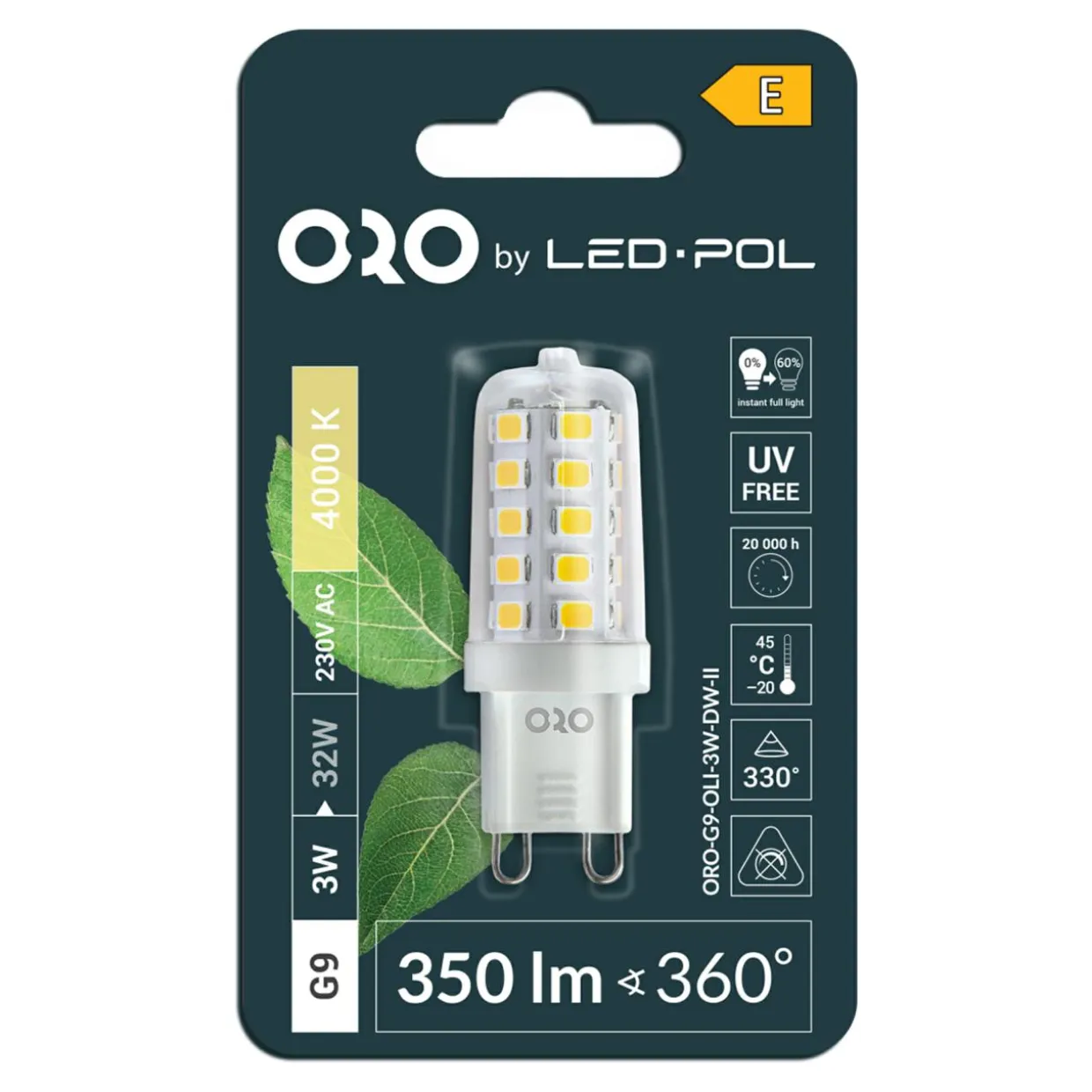 Żarówka LED G9 3W barwa neutralna ORO-G9-OLI-3W-DW-II