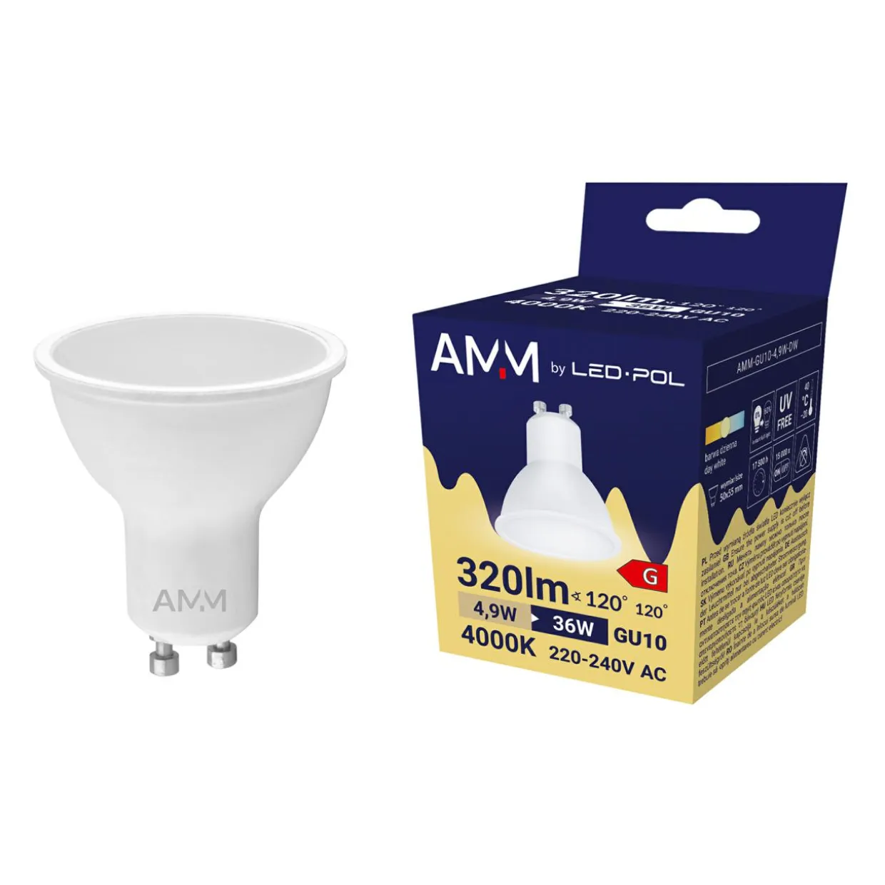 Żarówka LED GU10 4,9W barwa neutralna AMM-GU10-4,9W-DW