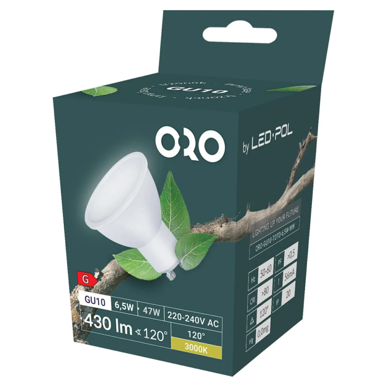 Żarówka LED ORO-GU10-TOTO-6,5W-WW barwa ciepła