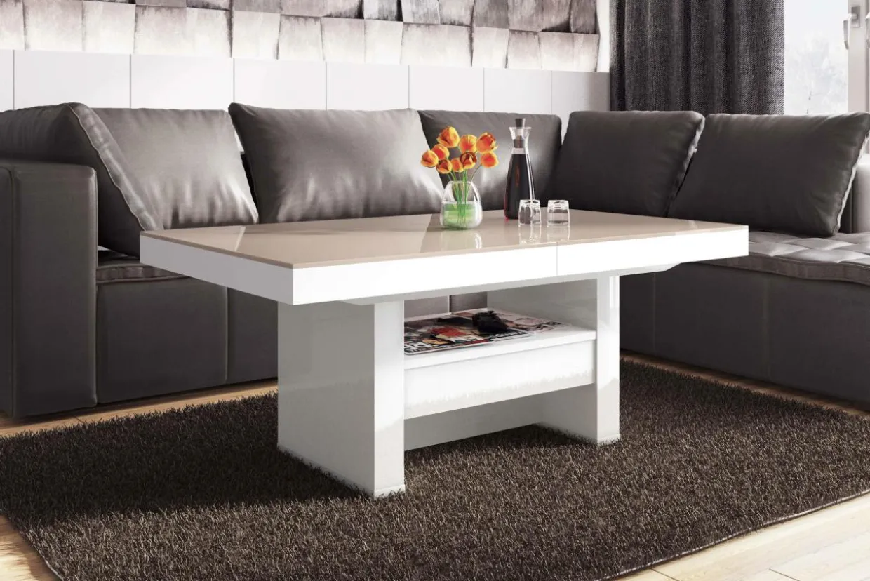 Ławostół z szufladą AVERSA LUX połysk cappucino / biały