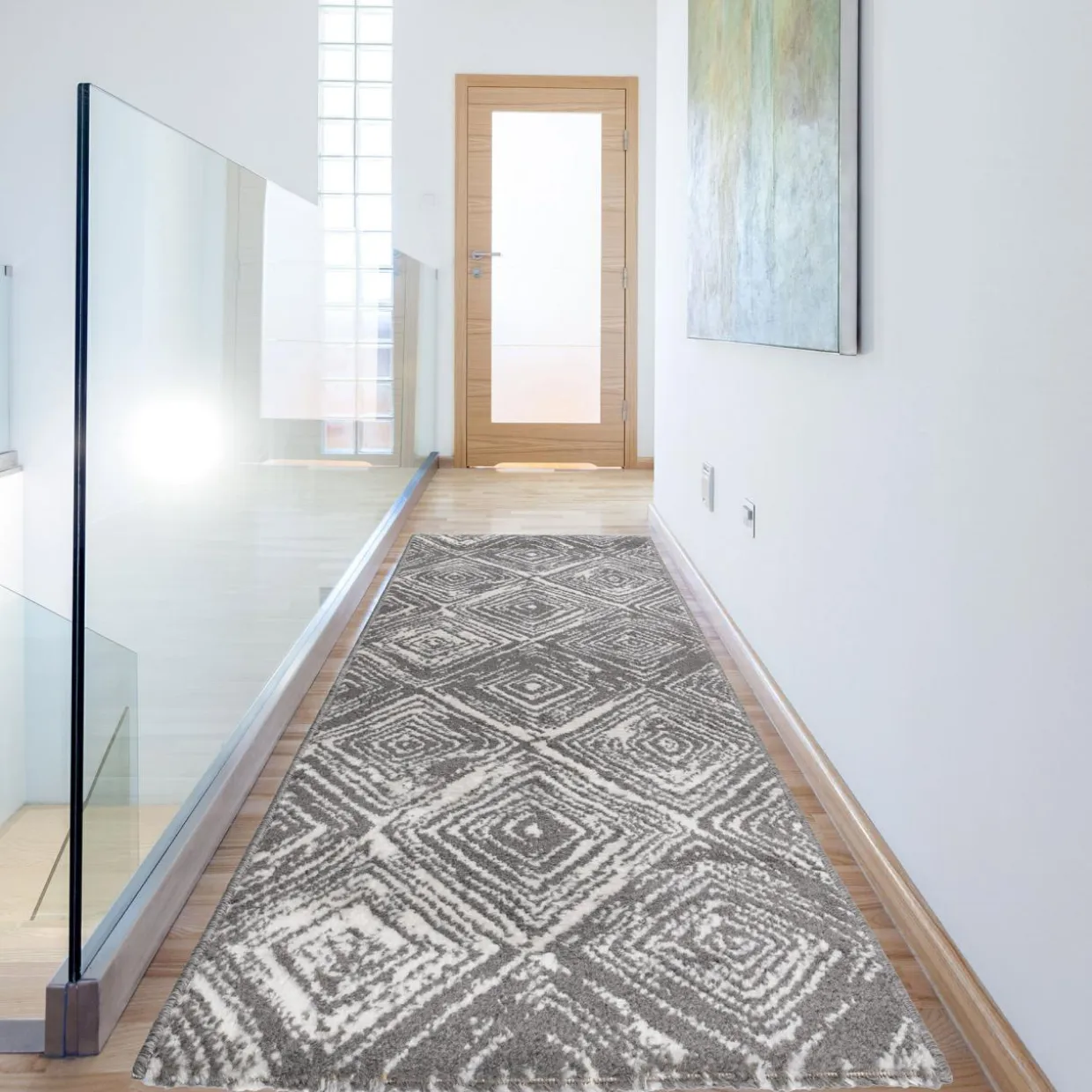 Chodnik szary w kwadraty NORWAY 67x160 cm