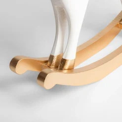 Dekoracja biało-złota KOŃ NA BIEGUNACH 30 cm