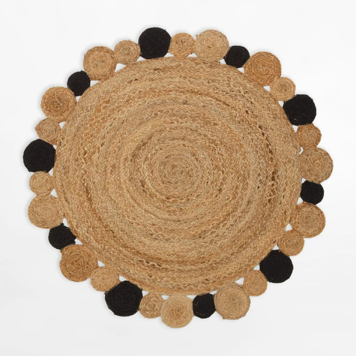 Dywan jutowy BRUGA, czarno-beżowy, okrągły, 100 cm