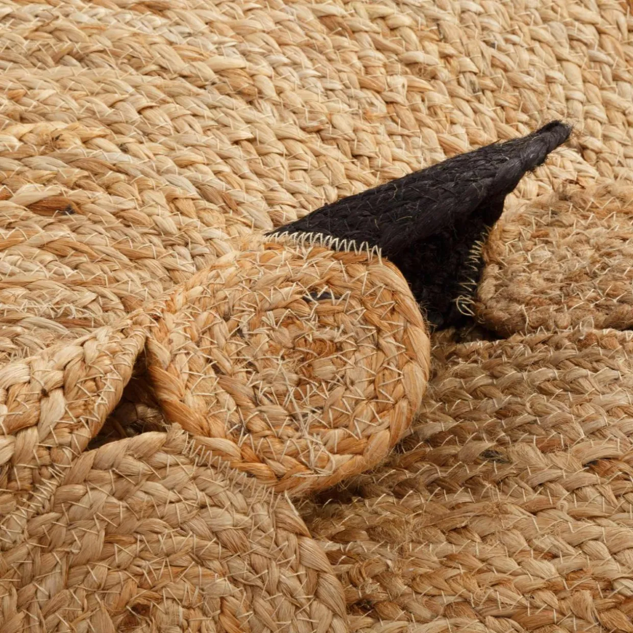 Dywan jutowy BRUGA, czarno-beżowy, okrągły, 100 cm