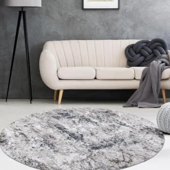 Dywan retro VISION, szaro-granatowy, okrągły, 120 cm