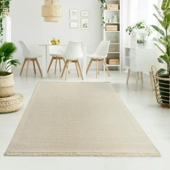 Dywan wełniany z frędzlami jasnobeżowy WOOL 80x150 cm