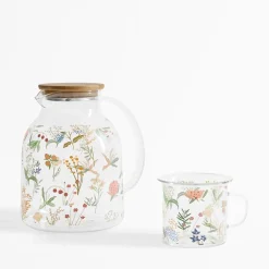 Dzbanek z bambusową pokrywką KWIATY 1,6 L