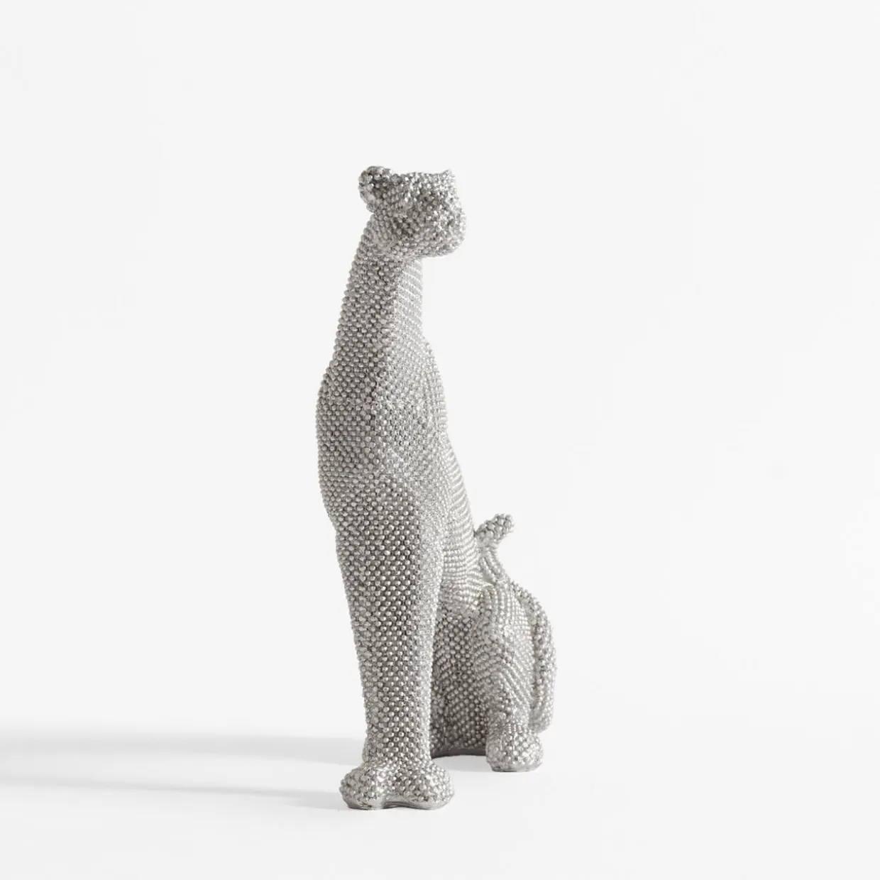 Figurka dekoracyjna PANTERA SIEDZĄCA srebrna 26 cm