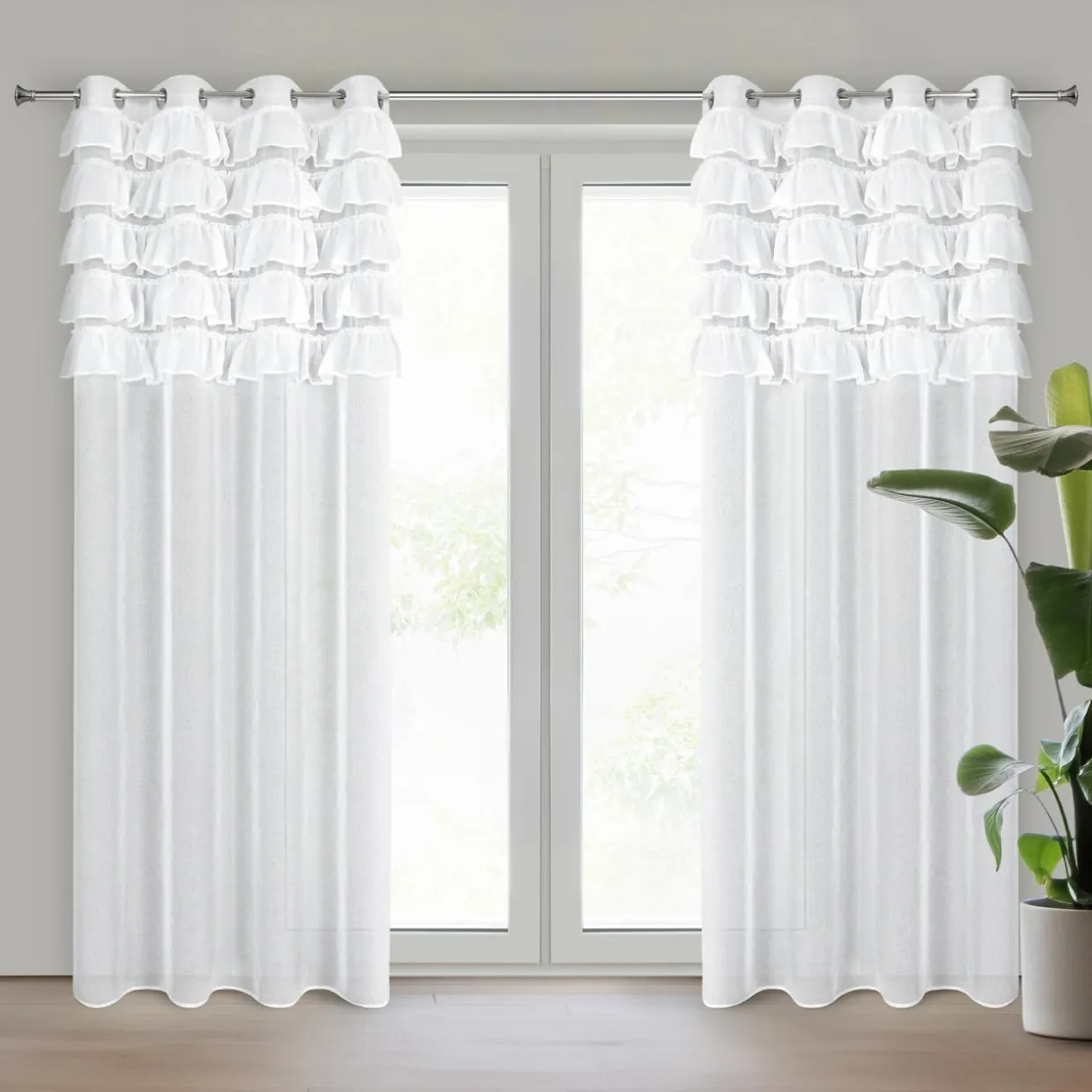 Firana z falbanami biała AURA 140x250 cm