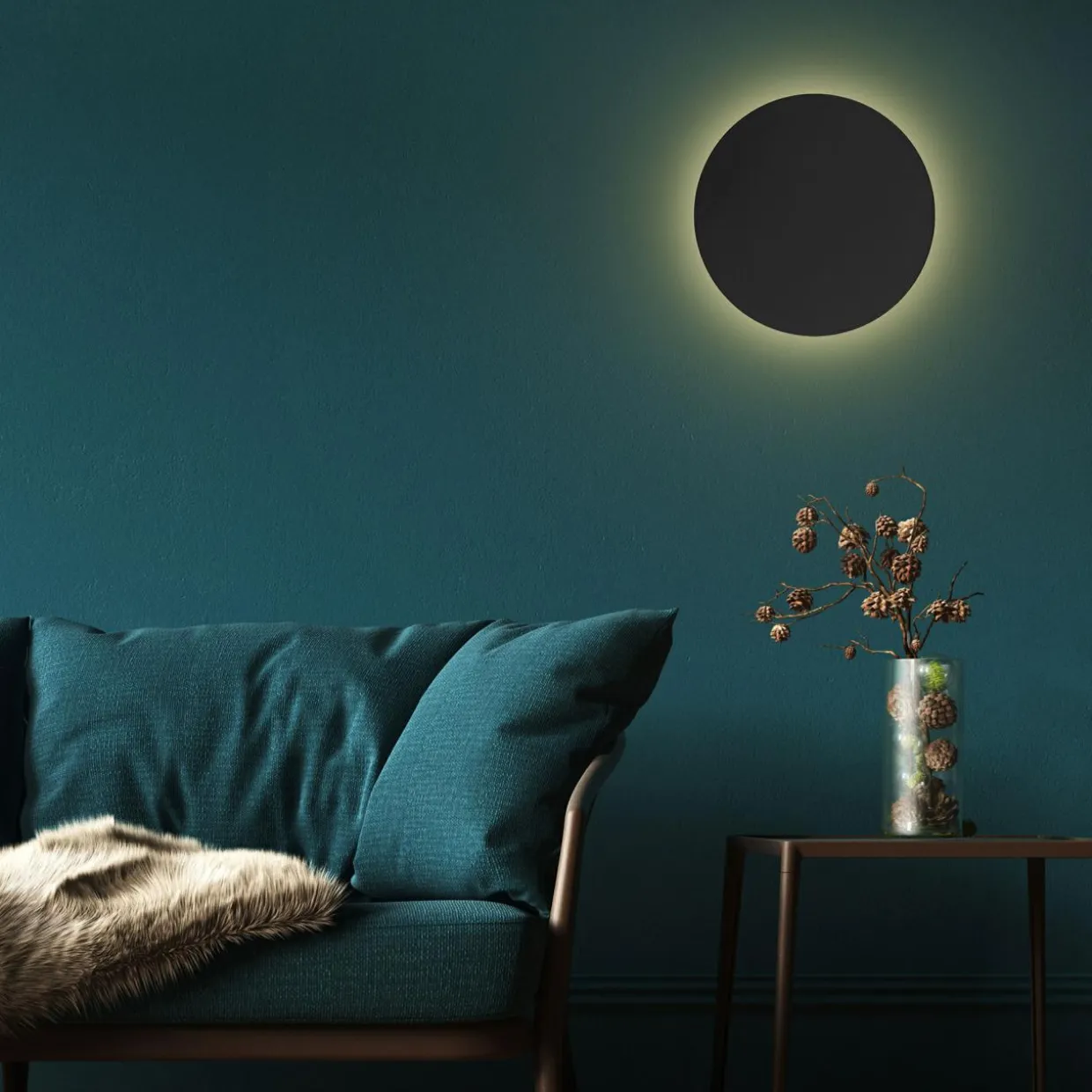 Kinkiet minimalistyczny okrągły czarny LUNA NEW 40 cm