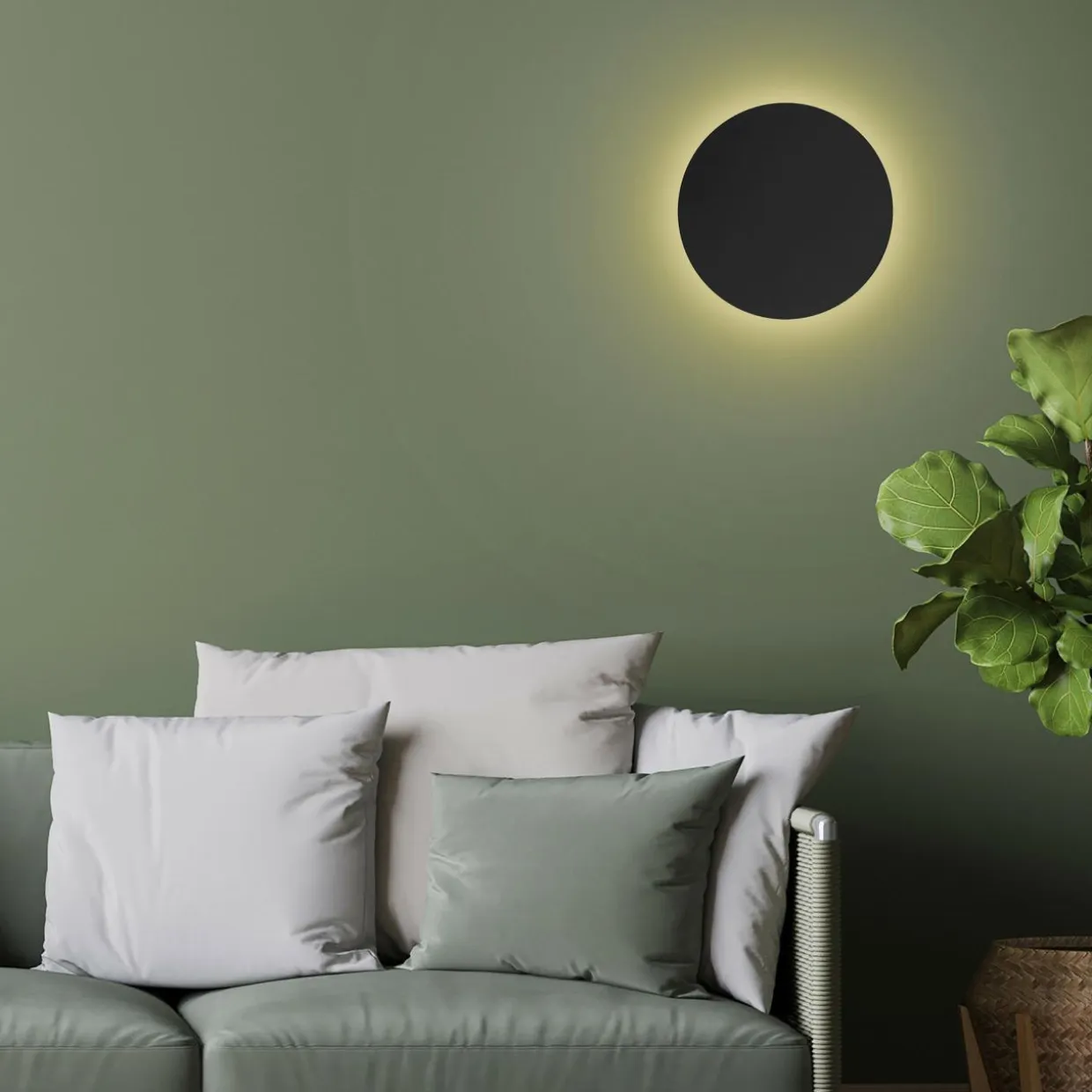 Kinkiet minimalistyczny okrągły czarny LUNA NEW 30 cm