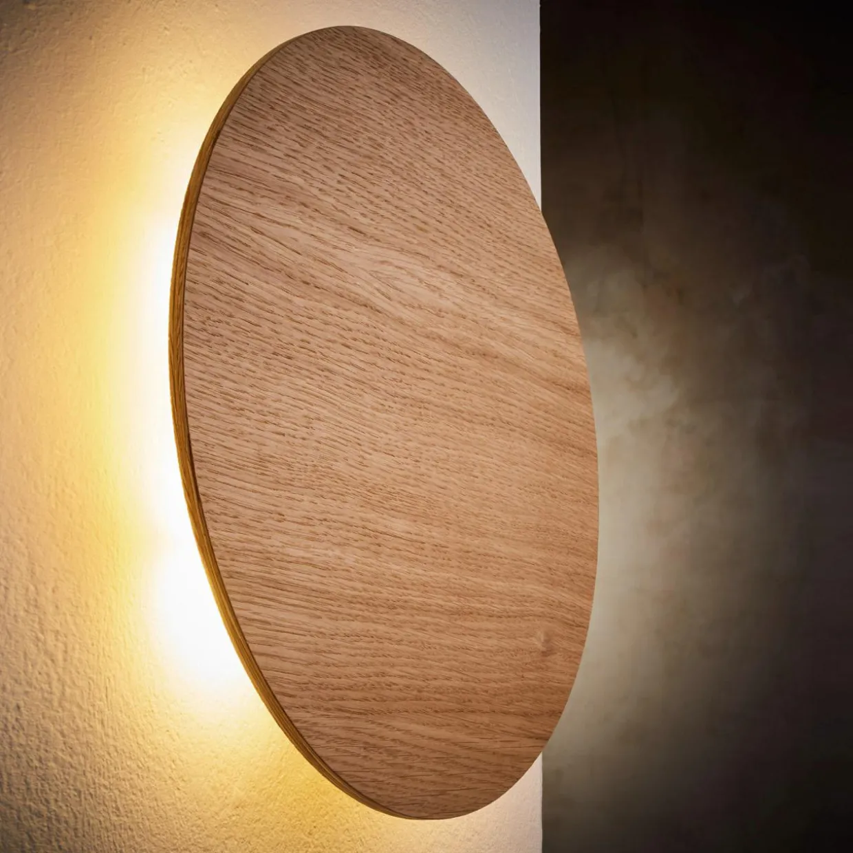 Kinkiet okrągły jasne drewno LUNA WOOD 30 cm