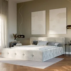 Łóżko tapicerowane beżowe ANNA 140x200 cm