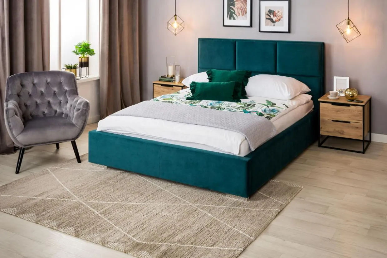 Łóżko tapicerowane welurowe FABRIZZIO MAXI P 160x200 ze stelażem i pojemnikiem