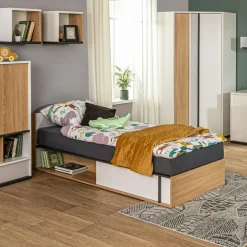 Łóżko z materacem i pojemnikiem 90 cm prawe IMOLA