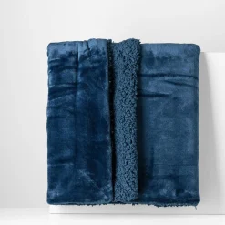 Koc sherpa ciemnoniebieski CASMIR 130x160 cm