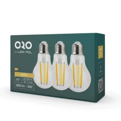 Komplet 3 żarówek LED E27 barwa ciepła A60-FL-7W-WW