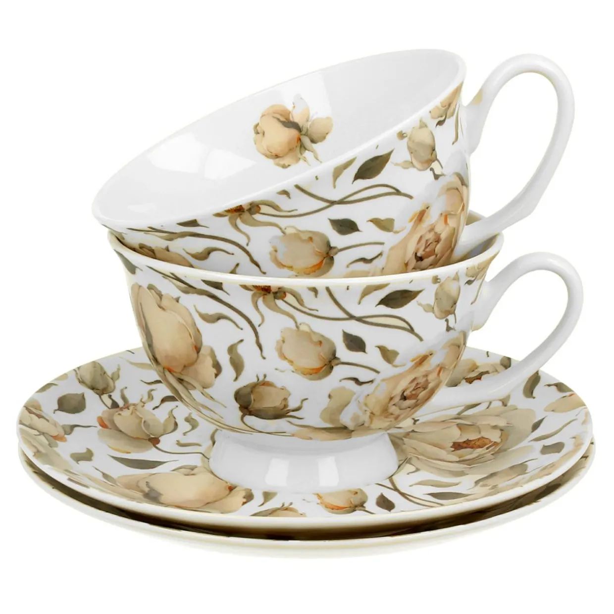 Komplet 2 filiżanek ze spodkami ROYAL ENGLISH ROSES WHITE 250 ml