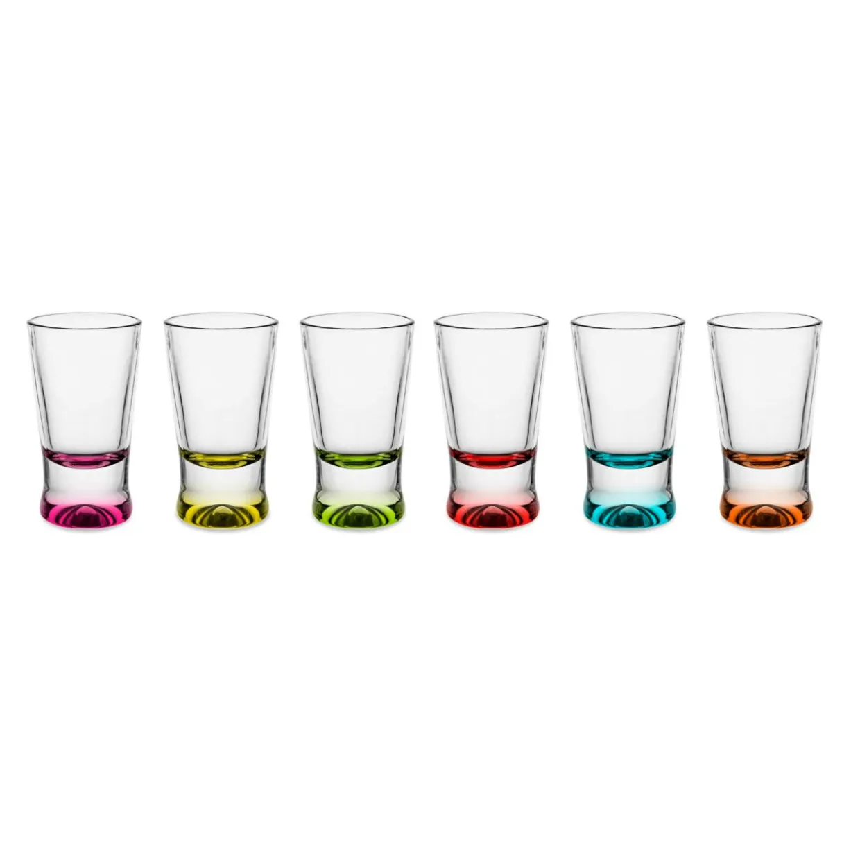 Komplet 6 kieliszków do wódki kolorowe dno 25 ml