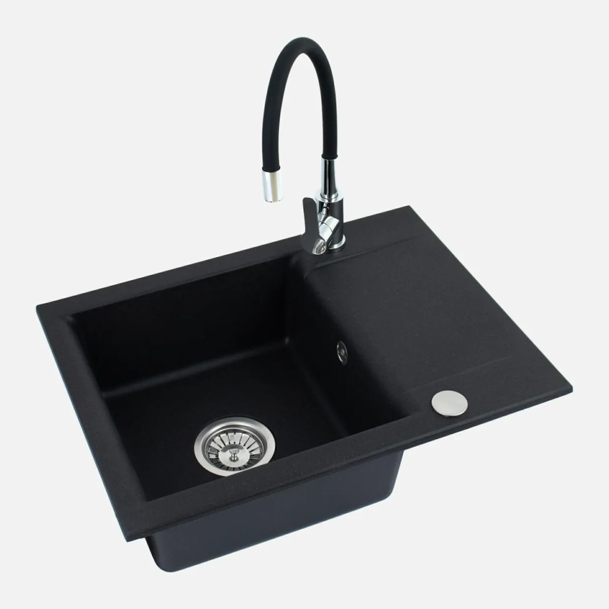 Komplet zlewozmywak granitowy czarny ALVEUS SHOT 59X44 z baterią elastyczną