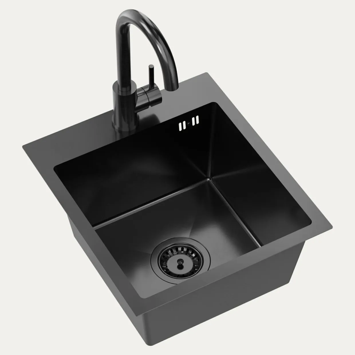 Komplet zlewozmywak QUADRON czarny AVENIR SMART 40X45 cm z baterią