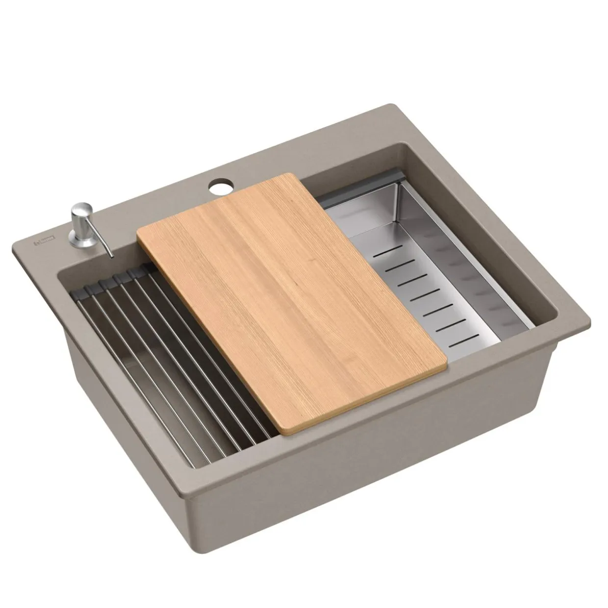 Komplet zlewozmywak QUADRON szary MASTER BASE 1K 59,5x50 cm z akcesoriami