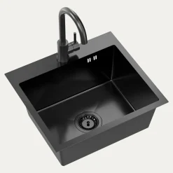 Komplet zlewozmywak QUADRON czarny AVENIR BOX 50X45 cm z baterią
