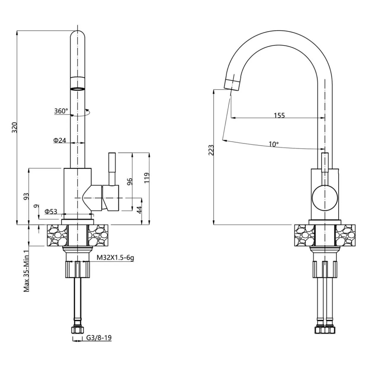 Komplet zlewozmywak QUADRON czarny AVENIR SHORT 60x48 cm z baterią