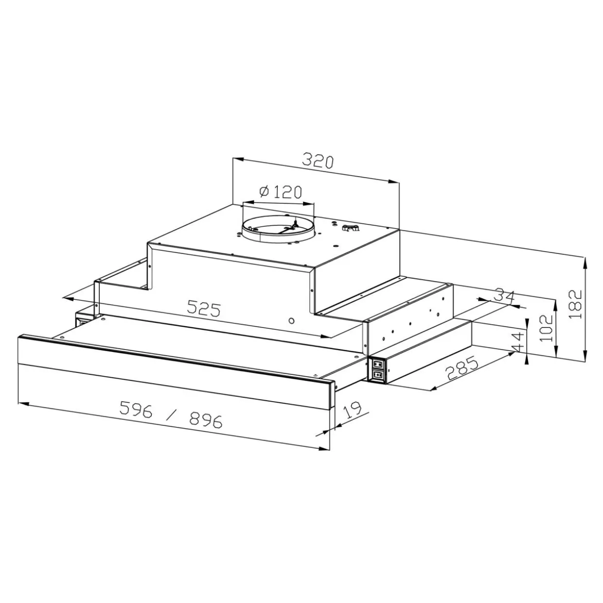 Korpus QUBIK 60x60 grafit z okapem czarnym OKPZH17EF