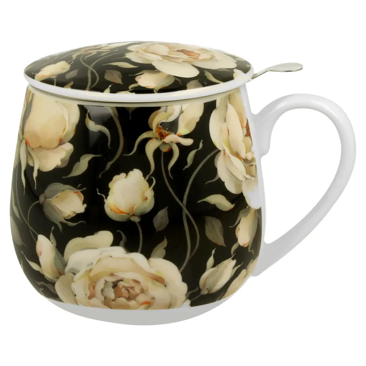 Kubek baryłka z zaparzaczem ENGLISH ROSES BLACK 430 ml