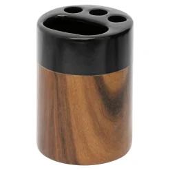 Kubek na szczoteczki ceramiczny czarno-brązowy