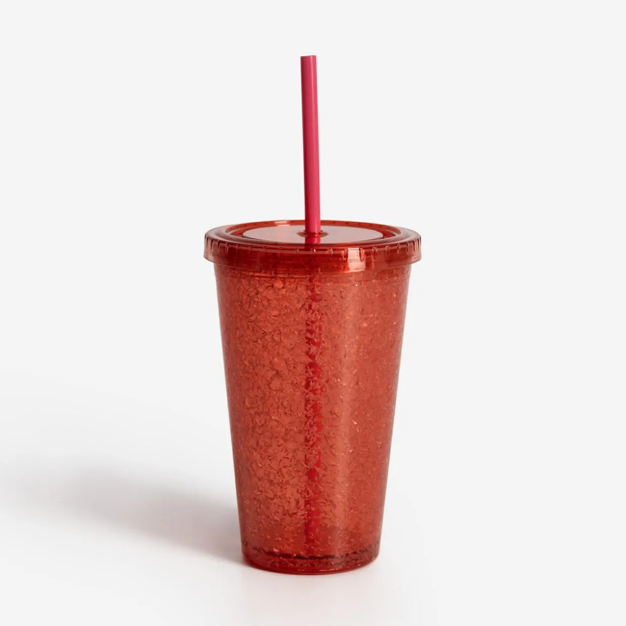 Kubek plastikowy ze słomką czerwony 500 ml