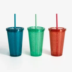 Kubek plastikowy ze słomką czerwony 500 ml