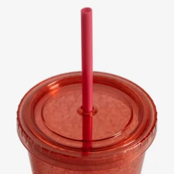 Kubek plastikowy ze słomką czerwony 500 ml