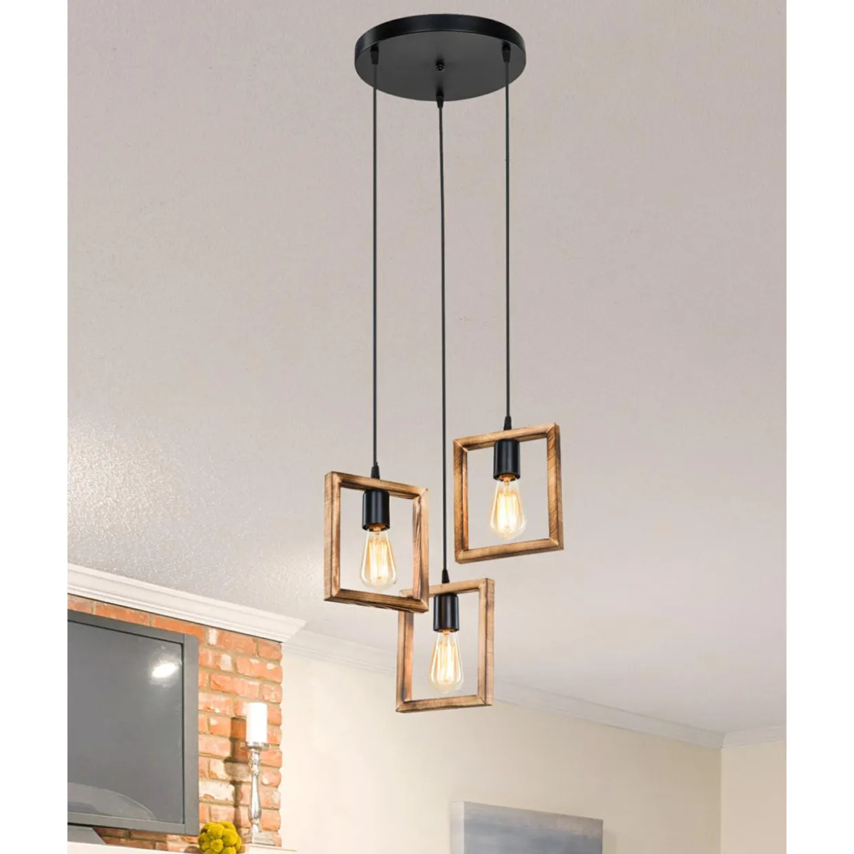 Lampa drewniana wisząca brązowa ATRIA 3