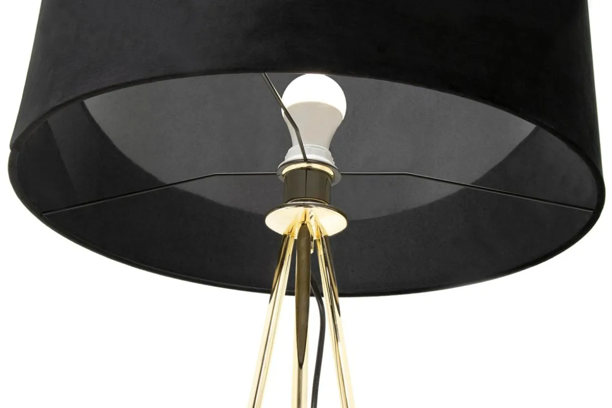 Lampa na złotym trójnogu abażur welur czarny INGA