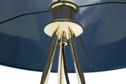 Lampa na złotym trójnogu abażur welur granatowy INGA