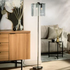 Lampa podłogowa dymione szkło czarna NIRA