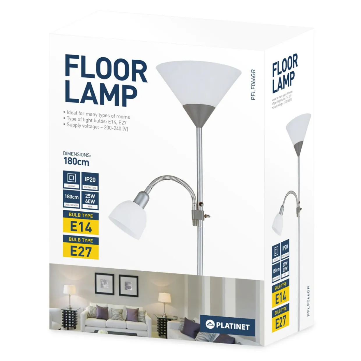 Lampa podłogowa E14 E27 podstawa szara