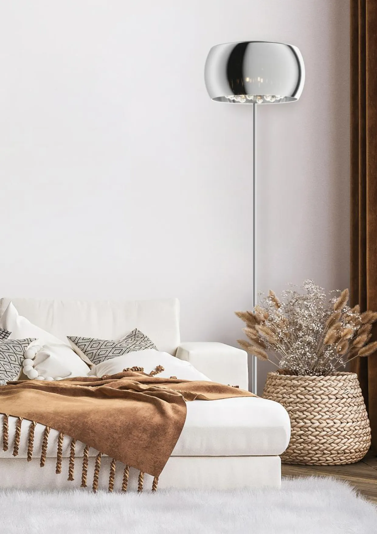 Lampa podłogowa glamour z kryształkami chromowana CRYSTAL