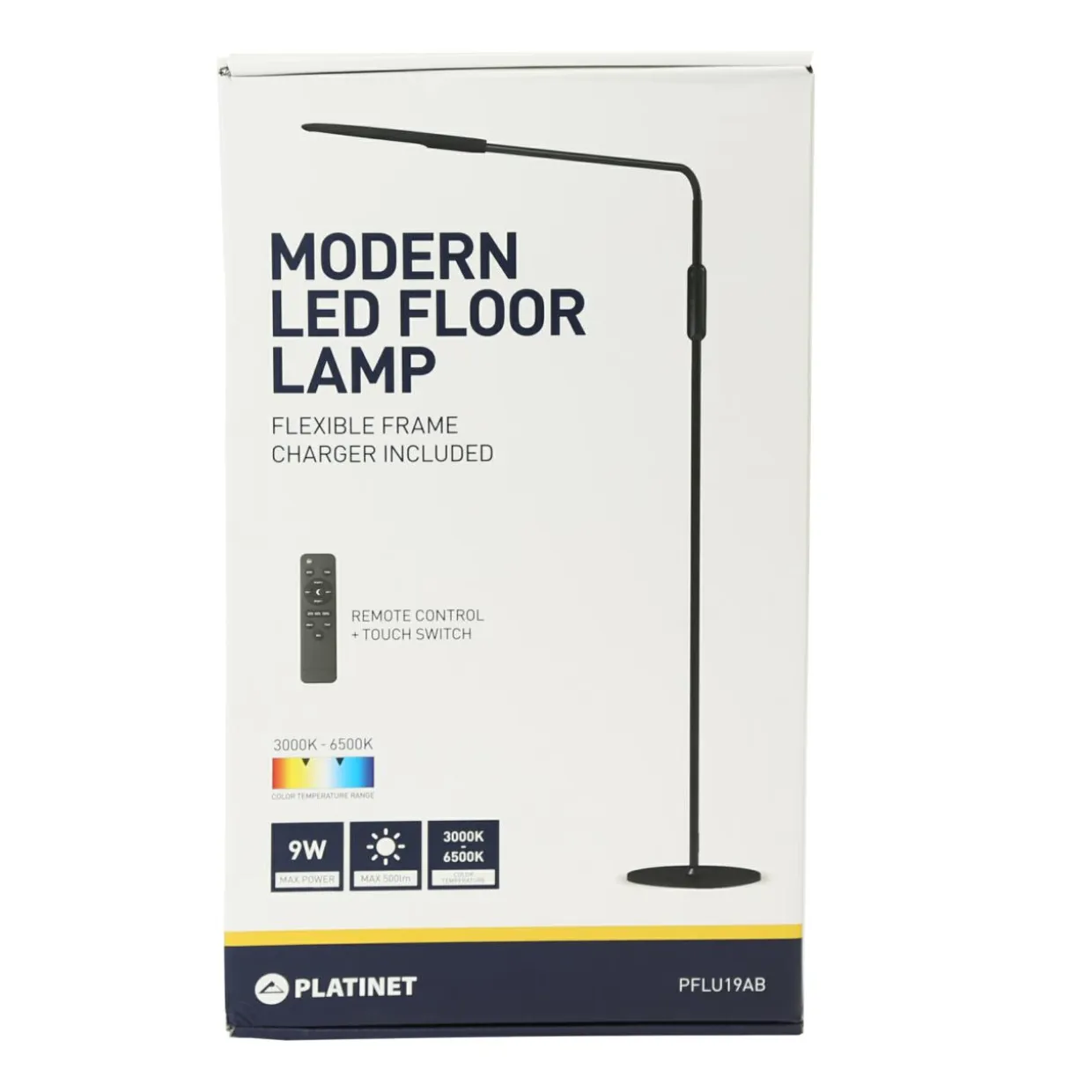 Lampa podłogowa LED czarna ze sterowaniem manualnym i na pilota